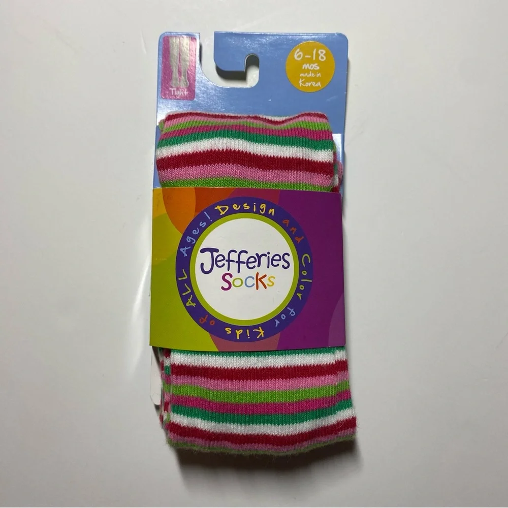 Jefferies Socks Girls Striped Tights Size 6 12 18 NWT New Months Red Green Pink
